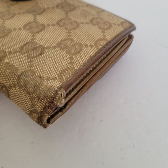 GUCCI Signature Heart Wallet Purse Leather Canvas Clutch Large Beige Tan Fair - Picture 11 of 12